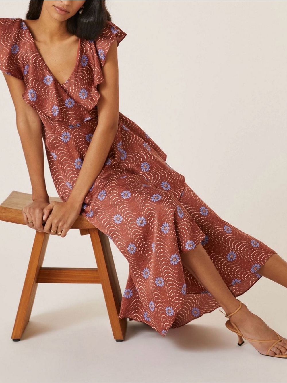Anthropologie Floral Ruffle Wrap Midi Dress - Picture 5 of 5
